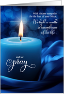 Loss of a Niece Sympathy Blue Candlelight with Prayer card