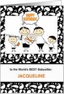 Babysitter’s Birthday Black and White Paisley with Custom Name card