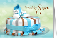 New Baby Congratulations Birth of a Son Blue and Brown Cake card