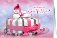 WIll You Be My Godfather Pink and Purple Cake card