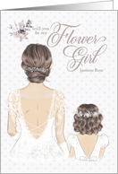 Flower Girl Request Wedding Bride and Girl in Taupe and White card