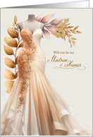Matron of Honor Request Peach and Golden Gown card