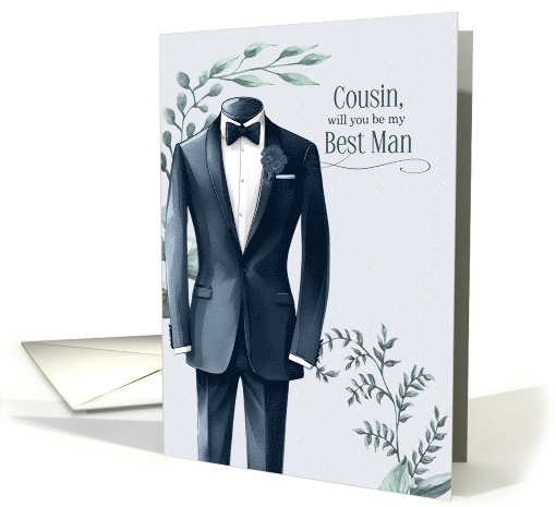 Cousin Best Man Request Wedding Attendant Blue Tuxedo card (615087)