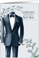 Godfather Best Man Request Blue Tuxedo and Eucalyptus card