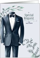 Wedding Attendant Request Custom Name Blue Tuxedo card