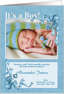 Announcing Our Grandson Blue Polka Dot with Photo card
