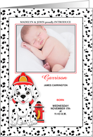 Dalmatian Firehouse Themed Baby Birth Announcement Photo card