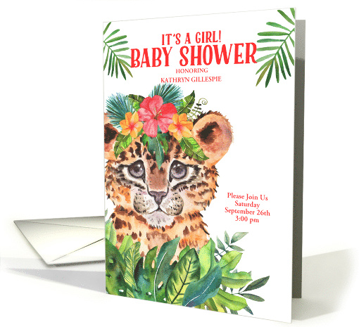 It's a Girl Cheetah Jungle Baby Shower Invitation Custom card (709998)