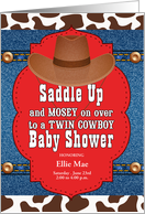 Blue Western Twin Cowboys Baby Shower Invitation Custom card