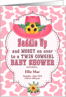 Pink Western Twin Cowgirls Baby Shower Invitation Custom card