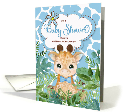 Blue Giraffe Jungle Themed Baby Shower Invitation Custom card (710522)