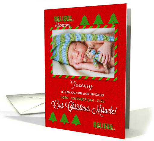 Christmas Birth Announcement Baby Photo with Red and Green card