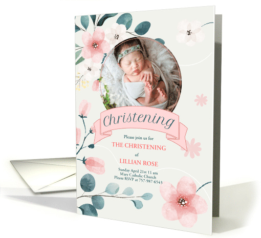 Christening Invitation for Baby Girl Peach Blossoms card (711119)