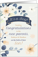 Congratulations on the Birth of a Son Blue and Yellow Blossoms Custom card