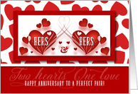 Lesbian Couple Anniversary Hers and Hers Red Hearts card