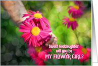 Goddaughter Flower Girl Request Pink Daisies with Green Bokeh card