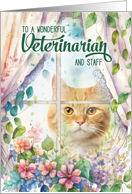 Veterinarian Thank You Cat in a Window with Spring Botanicals card