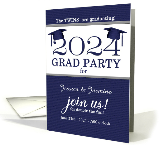 Twin Graduation Class of 2024 Party Invitation Blue Pinstripe card