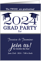 Twin Graduation Class of 2024 Party Invitation Blue Pinstripe card