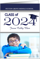 Middle School Graduation Blue and White Class of 2024 Grad’s Photo card