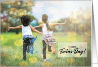 for Twin Daughters on Twins Day Girls in a Meadow card