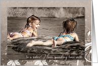 Sister’s Day Girls on the Beach Tinted Photograph card