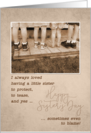 for Little Sister on Sister’s Day Vintage Sepia Children card