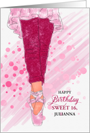 Sweet 16 Birthday Ballerina in Pink with Custom Name card