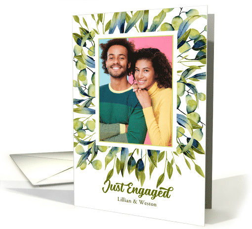 Engagement Announcement with Photo in Green Botanical card (854967)