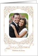 Just Married Announcement with Photo in Golden Hues card