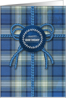 for Him Birthday in Blue Plaid and Faux Rope Ribbon card