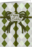 for Him Birthday in Green and Gray Argyle Pattern card