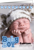 Blue Hearts and Stars Birth Announcement Vertical Baby’s Photo card