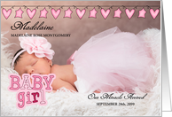 Pink Hearts and Stars Birth Announcement with Baby’s Photo card