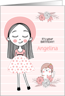 Girl’s Birthday Custom Name in Pink Black and White card