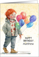 Boy’s Birthday Custom Name Colorful Balloons Little Boy card