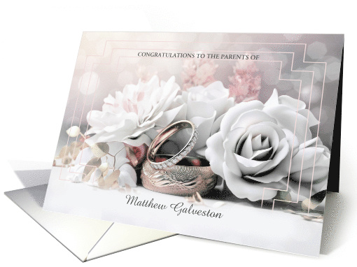 Congratulate Groom's Parents White Roses and Rings Custom card