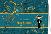 Ring Bearer Request Peacock in Teal and Gold card