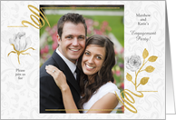Engagement Party Faux Gold Glitter and White Roses Photo card