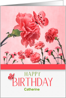Custom Birthday Salmon Pink Carnation Garden card