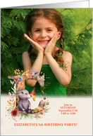 Letter E Birthday Party Invitation Woodland Animals with Girl’s Photo card