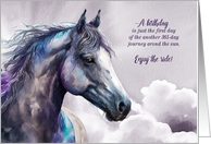 Birthday for Horse Lover Purple Watercolor Journey Around the Sun card