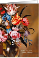 for Sister Custom Birthday Feminine Vintage Art Floral card