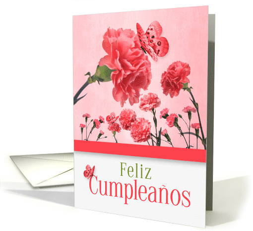 Spanish Birthday Feliz Cumpleanos Pink Carnations card (977443)