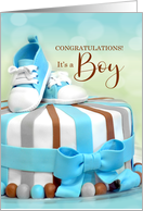 Congratulations New Baby Boy in Blue and Brown Cake card