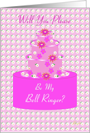 Bell Ringer, Wedding, Bridal Party, Pretty Pink Floral Wedding Cake card