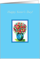 Happy Sister’s Day!, Red Flowers in a Blue Vase card