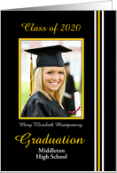 Graduation Announcement Black, Gold and White Photo Card