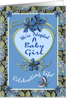 Baby Girl Adoption Announcement Flowers and Butterfly card