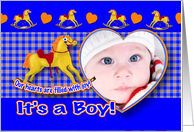 Boy Adoption Announcement Photo Card Rocking Horse card